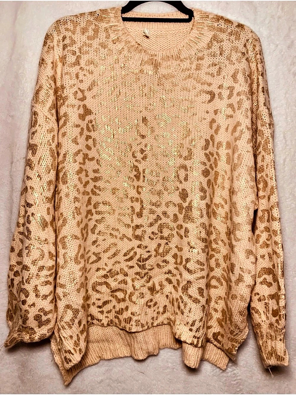 ANDTHEWHY Metallic Gold Foil Leopard Knit Oversized Sweater